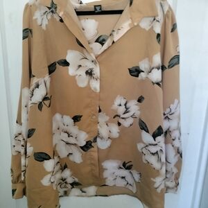 SHEIN Curve Beige Floral Button Down Shirt Blouse Plus Size 4X